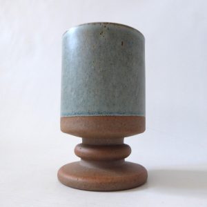 Robin Welch vintage Studio Pottery goblet, blue/green half glazed stoneware 70s