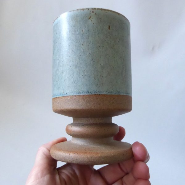 Robin Welch vintage Studio Pottery goblet, blue/green half glazed stoneware 70s - Image 5