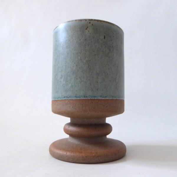 Robin Welch vintage Studio Pottery goblet, blue/green half glazed stoneware 70s