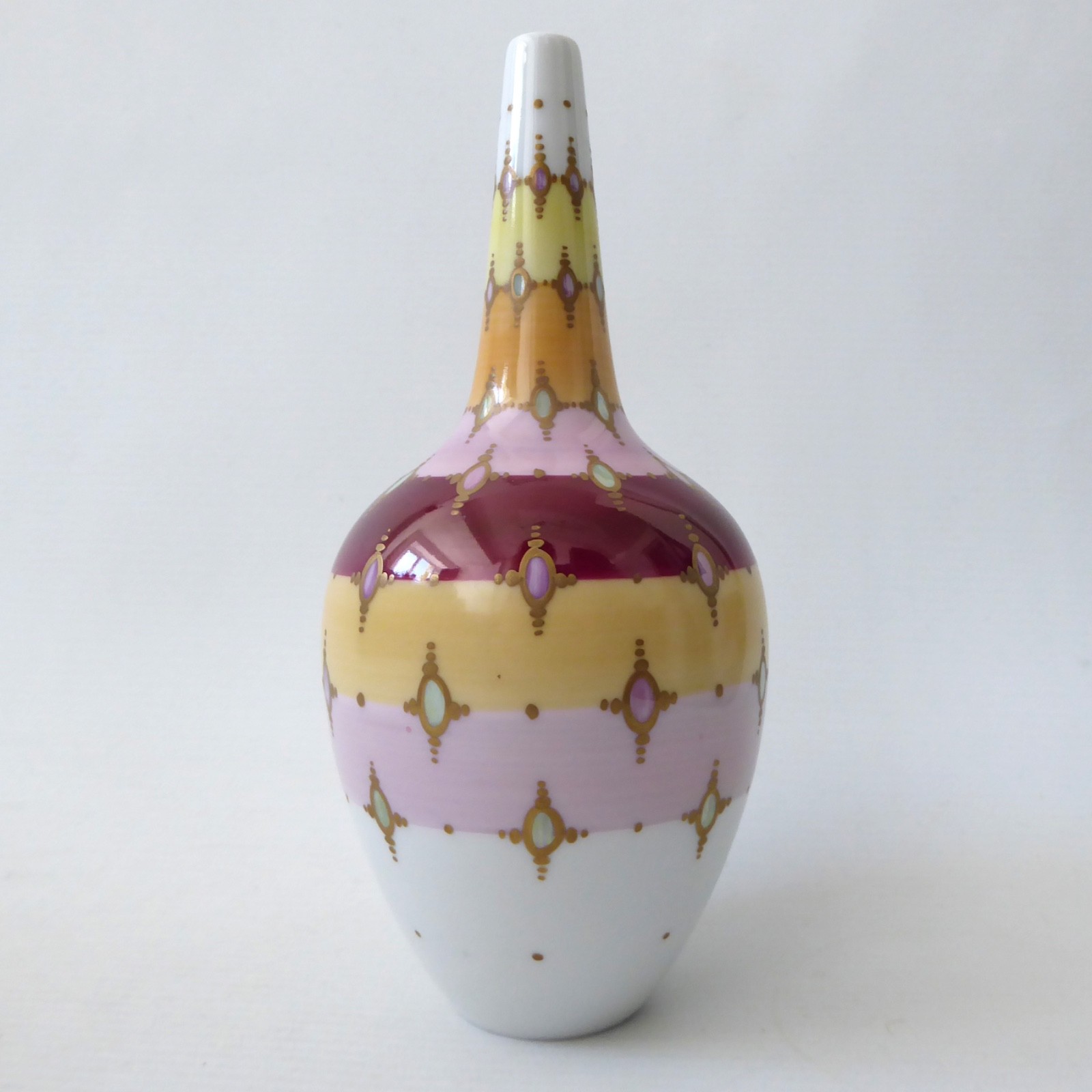 Rosenthal handmalerei porcelain vase, hand decorated. Modernist vintage stripes