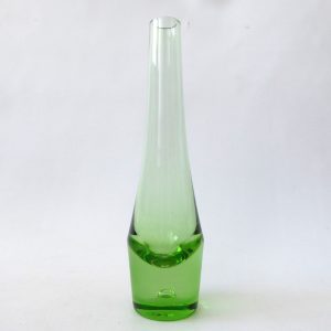 Scandinavian art glass vase, vintage. Apple green, bubble base, tapering. Retro