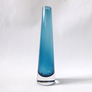 Scandinavian style indigo midnight blue tapered chimney art glass bud vase 8"
