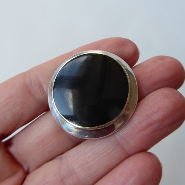 Sterling silver 925 round brooch & black onyx stone. Modernist minimalist smart - Image 3