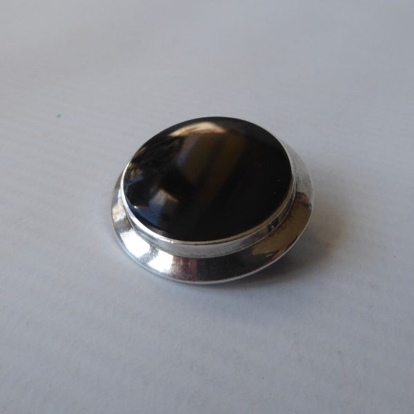 Sterling silver 925 round brooch & black onyx stone. Modernist minimalist smart - Image 4