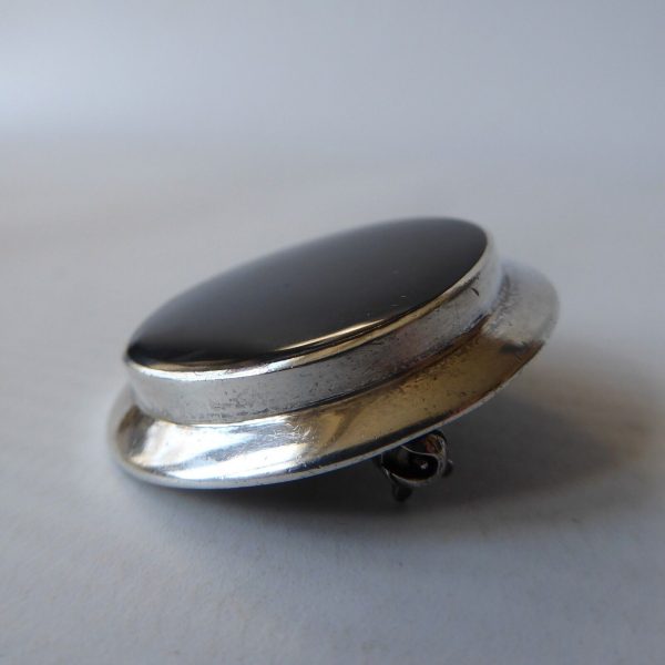 Sterling silver 925 round brooch & black onyx stone. Modernist minimalist smart - Image 6