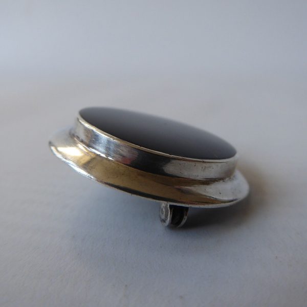 Sterling silver 925 round brooch & black onyx stone. Modernist minimalist smart - Image 7