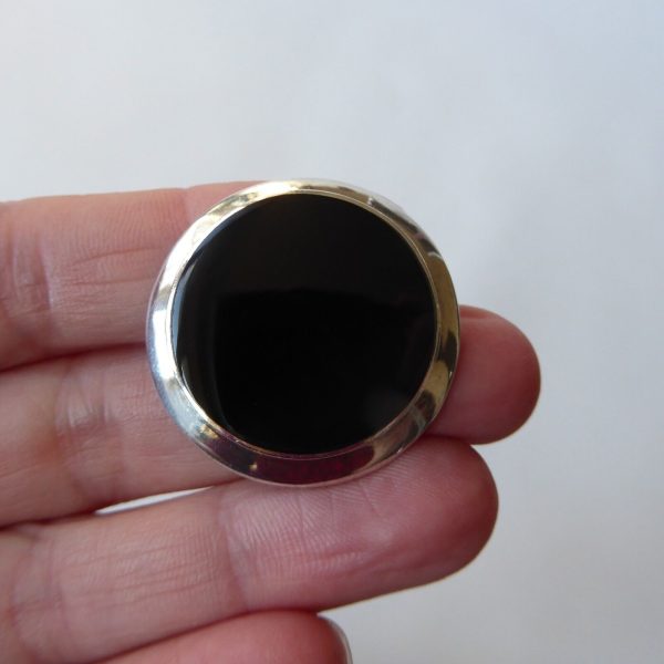 Sterling silver 925 round brooch & black onyx stone. Modernist minimalist smart - Image 8