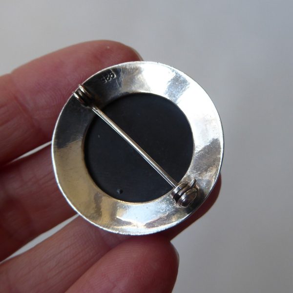 Sterling silver 925 round brooch & black onyx stone. Modernist minimalist smart - Image 9