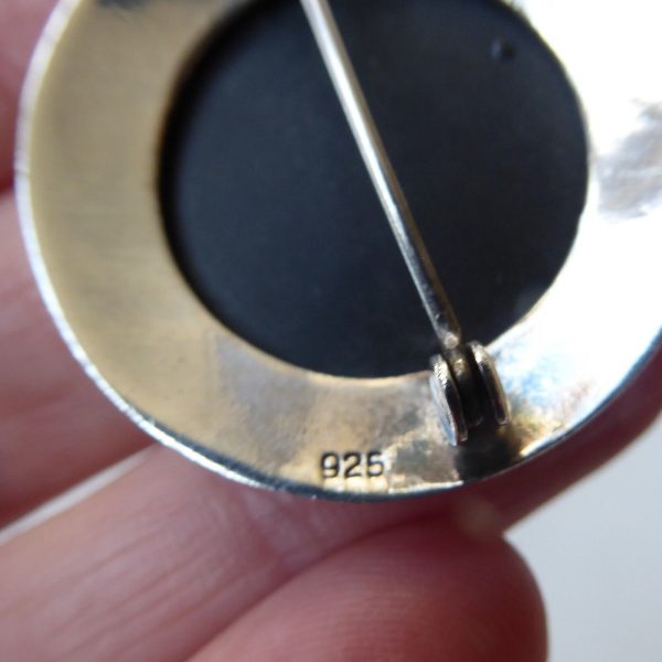 Sterling silver 925 round brooch & black onyx stone. Modernist minimalist smart - Image 10