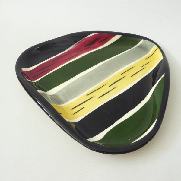 Strehla GDR vintage striped pottery plate dish, triangular 544. 1950s MCM retro - Image 3