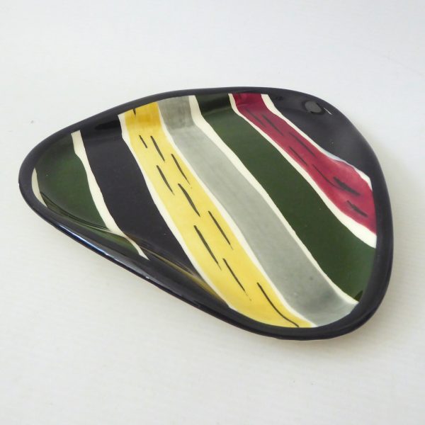 Strehla GDR vintage striped pottery plate dish, triangular 544. 1950s MCM retro - Image 4