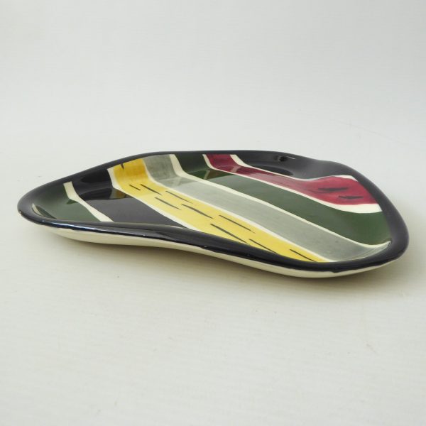 Strehla GDR vintage striped pottery plate dish, triangular 544. 1950s MCM retro - Image 5
