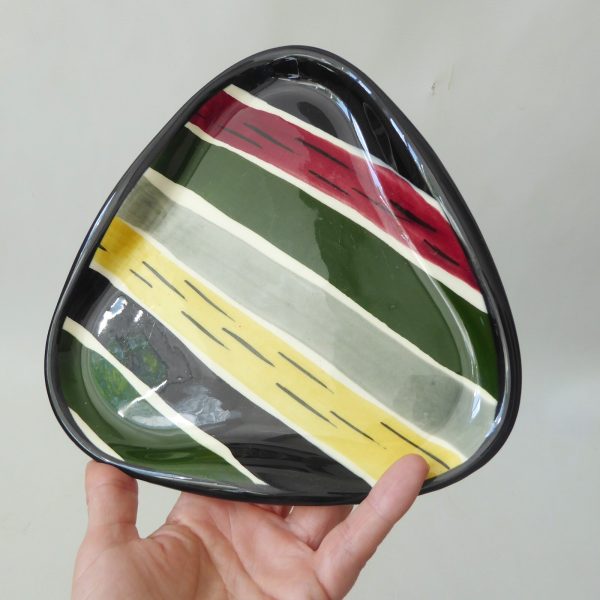 Strehla GDR vintage striped pottery plate dish, triangular 544. 1950s MCM retro - Image 6
