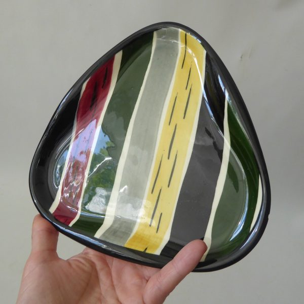 Strehla GDR vintage striped pottery plate dish, triangular 544. 1950s MCM retro - Image 7