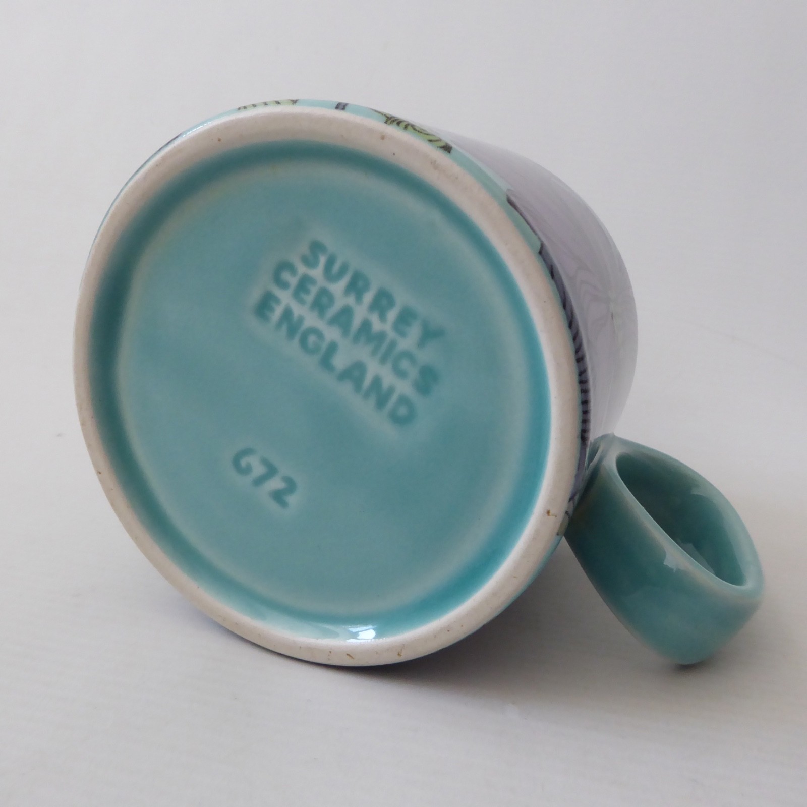Surrey Ceramics vintage turquoise blue large jug 672, retro floral flowers 1970s - Image 12