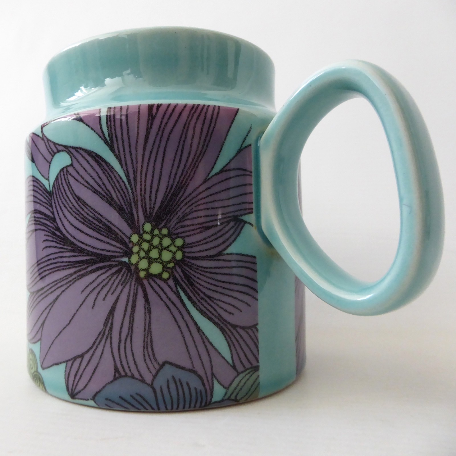 Surrey Ceramics vintage turquoise blue large jug 672, retro floral flowers 1970s - Image 2