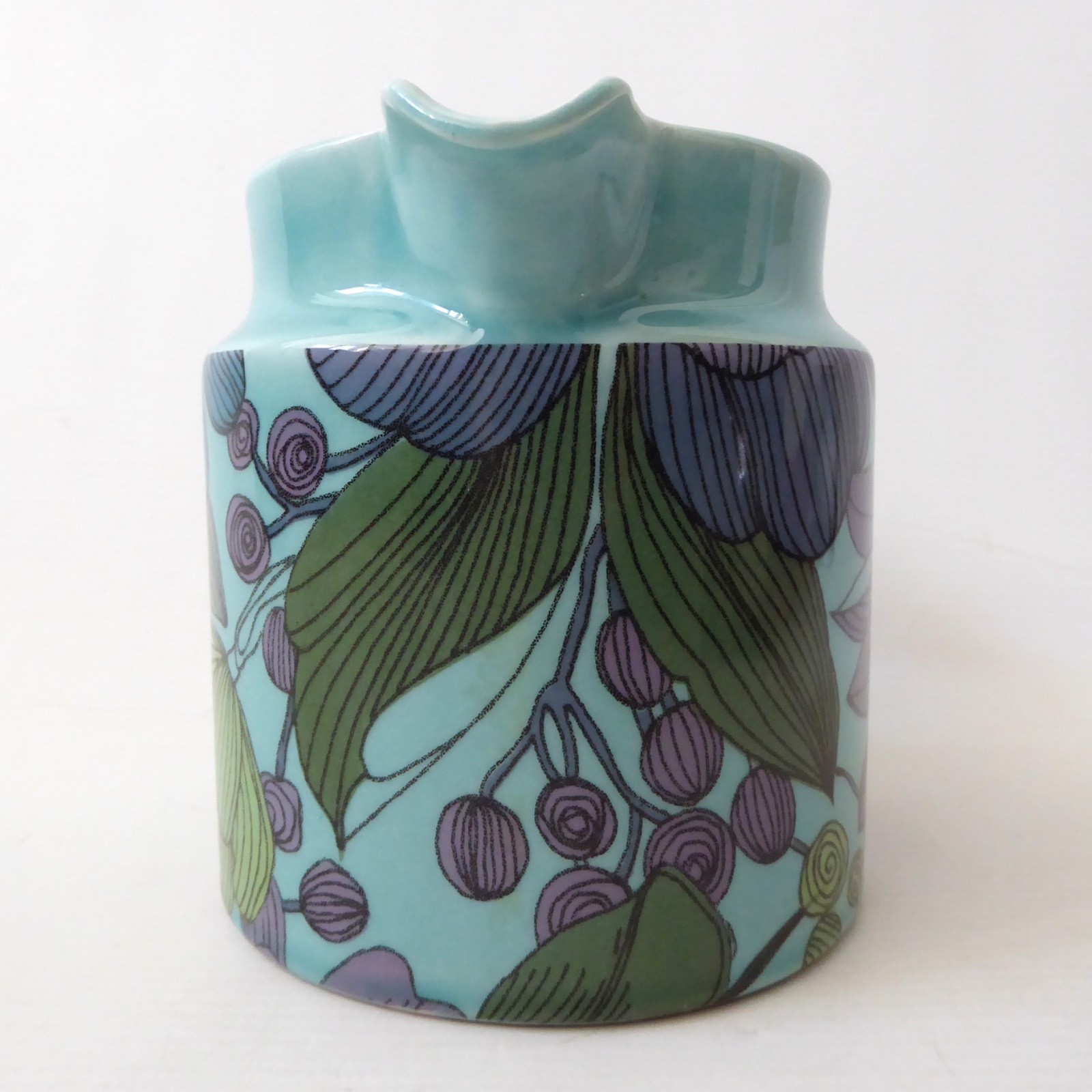 Surrey Ceramics vintage turquoise blue large jug 672, retro floral flowers 1970s - Image 4