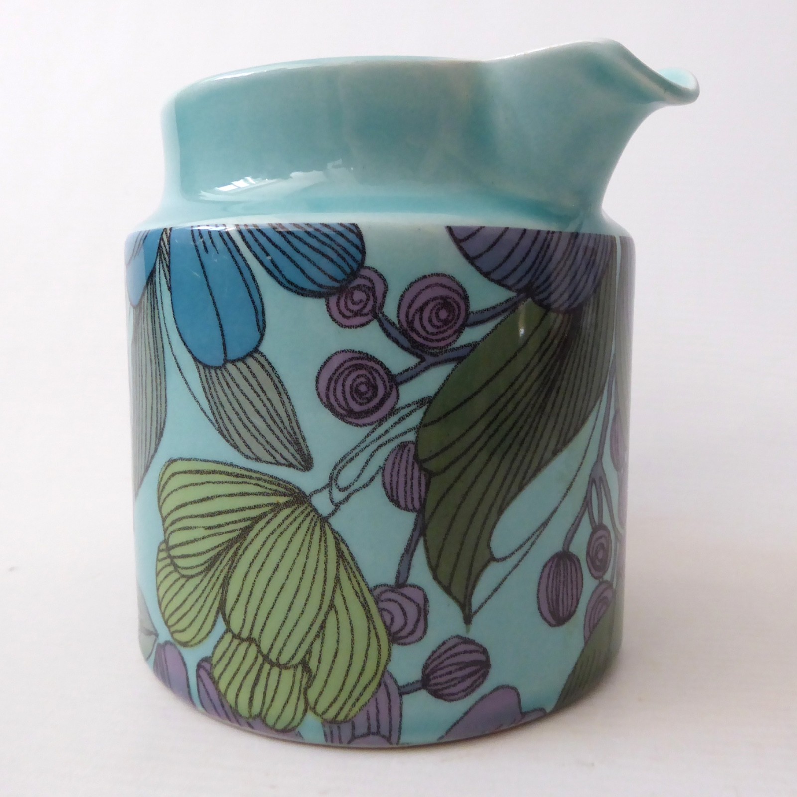 Surrey Ceramics vintage turquoise blue large jug 672, retro floral flowers 1970s - Image 6