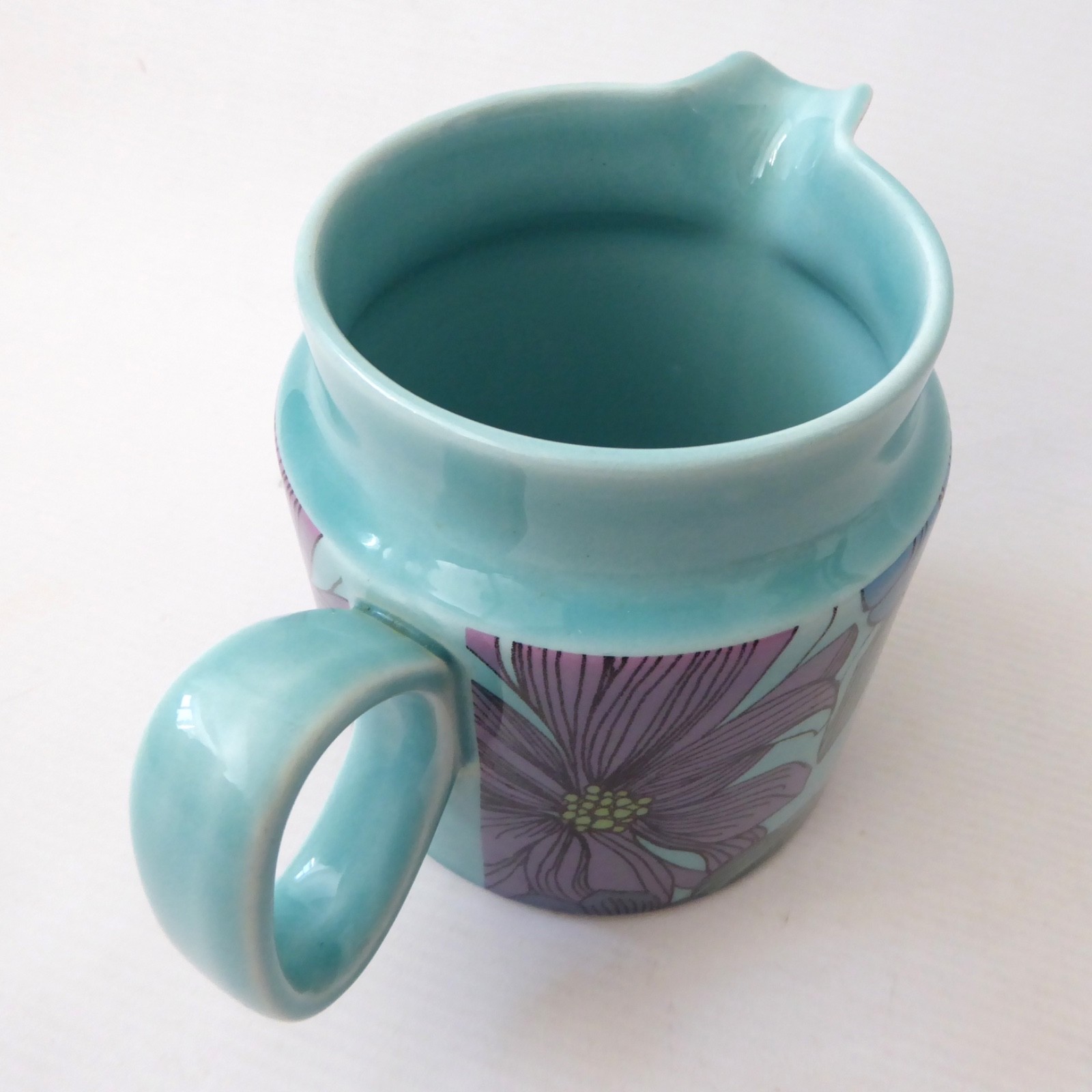 Surrey Ceramics vintage turquoise blue large jug 672, retro floral flowers 1970s - Image 9