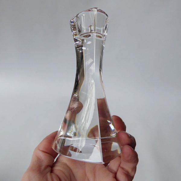Triangular crystal art glass candlestick, tapered dinner candle holder. 13cm