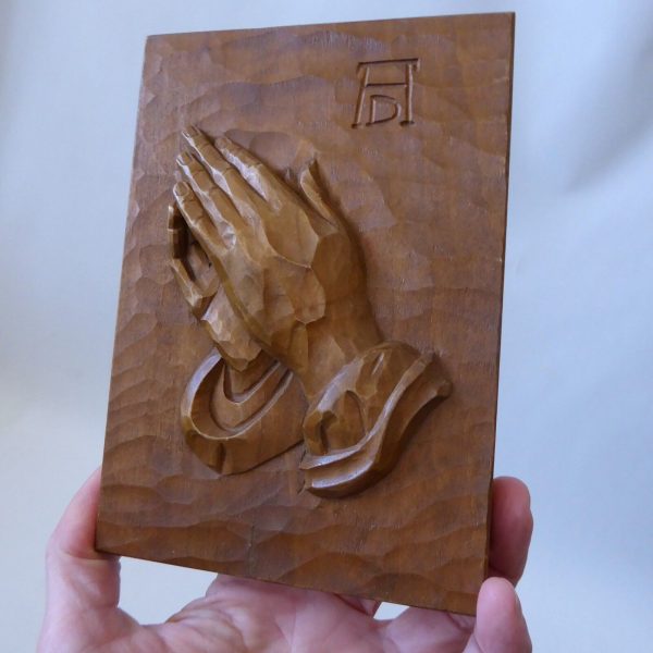 Vintage Bergmann wood carving Praying Hands, wall plaque. Oberammergauer Germany - Image 4