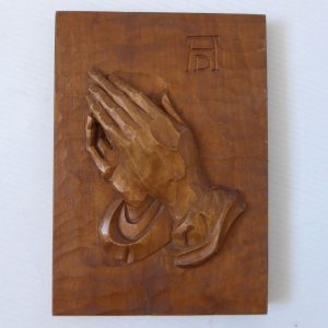 Vintage Bergmann wood carving Praying Hands, wall plaque. Oberammergauer Germany