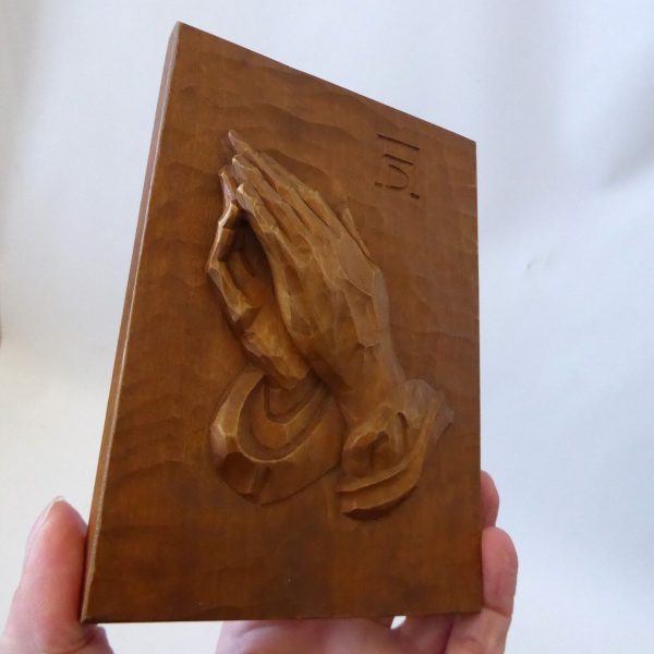 Vintage Bergmann wood carving Praying Hands, wall plaque. Oberammergauer Germany - Image 5