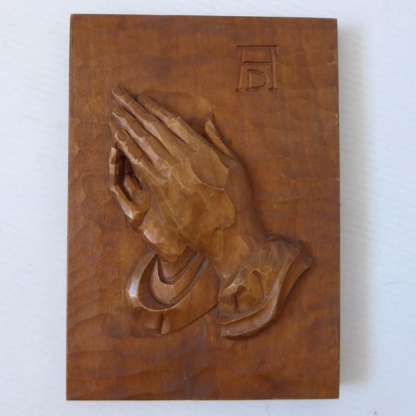 Vintage Bergmann wood carving Praying Hands, wall plaque. Oberammergauer Germany