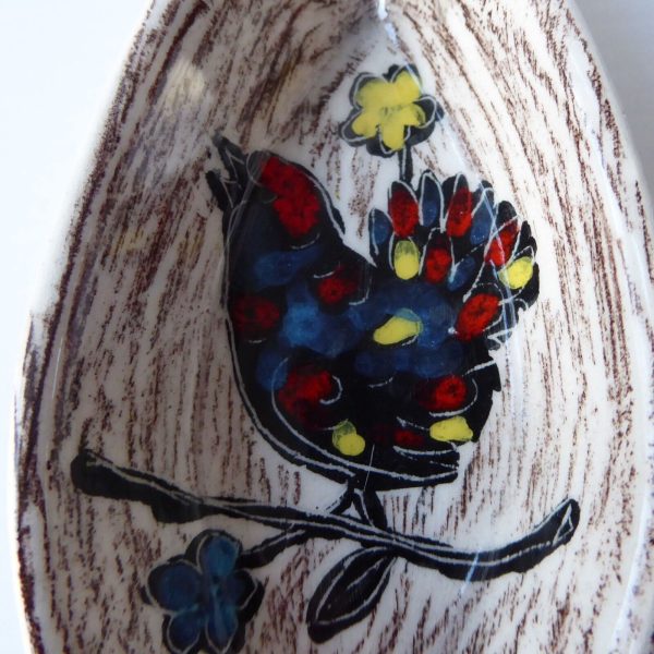 Vintage Italian pottery ceramic pin dish sgriffito black bird. Italy Florentine - Image 4