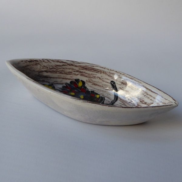 Vintage Italian pottery ceramic pin dish sgriffito black bird. Italy Florentine - Image 9