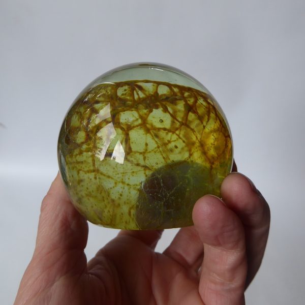 Vintage Mdina 1970s spiderweb crizzle art glass paperweight ochre sphere + label - Image 12