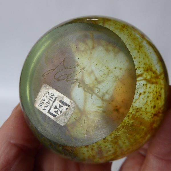 Vintage Mdina 1970s spiderweb crizzle art glass paperweight ochre sphere + label - Image 14
