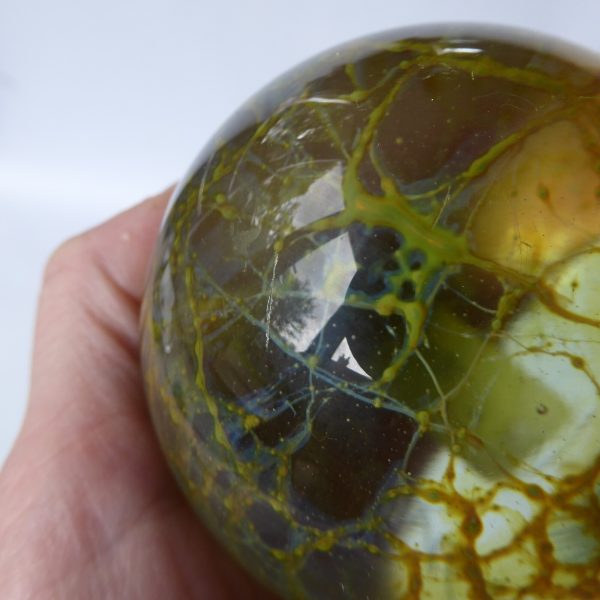 Vintage Mdina 1970s spiderweb crizzle art glass paperweight ochre sphere + label - Image 15