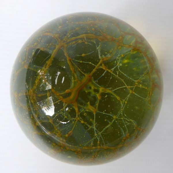 Vintage Mdina 1970s spiderweb crizzle art glass paperweight ochre sphere + label - Image 3