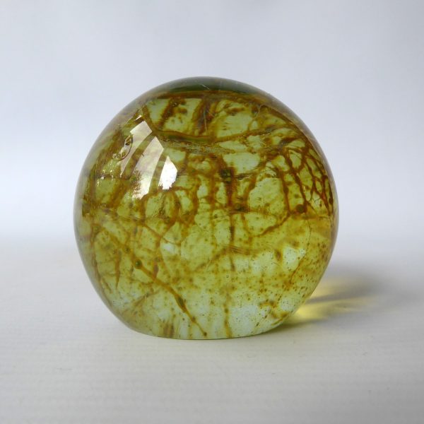 Vintage Mdina 1970s spiderweb crizzle art glass paperweight ochre sphere + label - Image 6