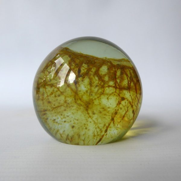 Vintage Mdina 1970s spiderweb crizzle art glass paperweight ochre sphere + label - Image 7