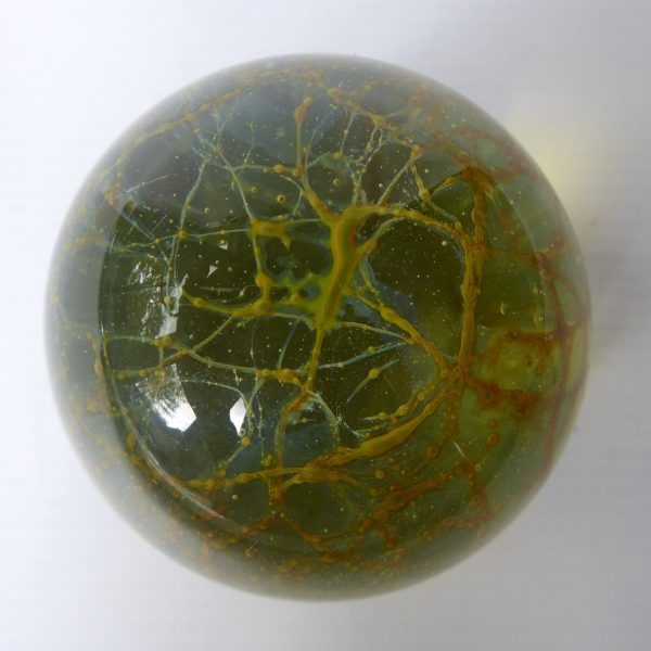 Vintage Mdina 1970s spiderweb crizzle art glass paperweight ochre sphere + label