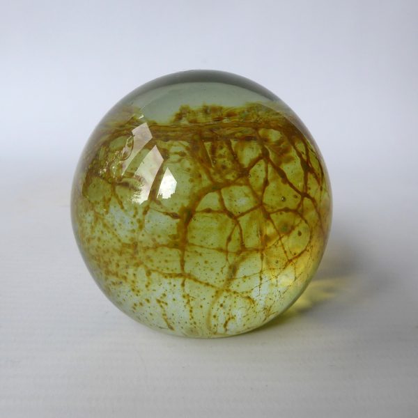 Vintage Mdina 1970s spiderweb crizzle art glass paperweight ochre sphere + label - Image 8