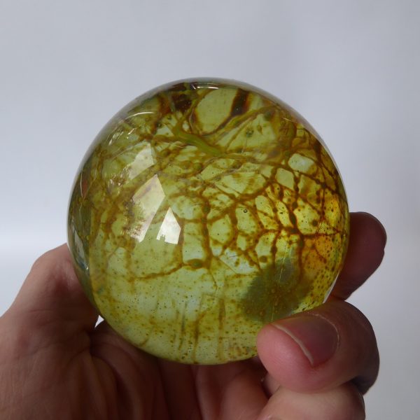 Vintage Mdina 1970s spiderweb crizzle art glass paperweight ochre sphere + label - Image 9