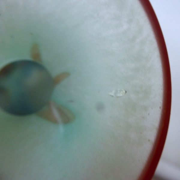 Vintage Mdina Malta art glass frosted vase, pale green, blue & deep red, 4.5" - Image 8