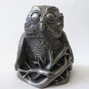 Vintage Richard Fisher pewter owl sculpture figure statue, 1.7kg Signed metal