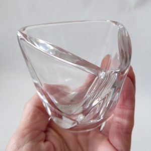 Vintage Val St Lambert crystal triangular vase art glass, signed small clear pot