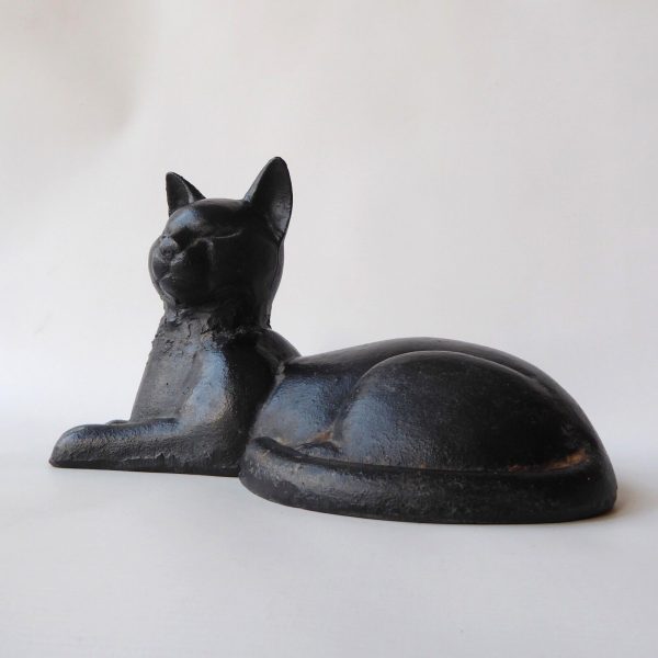 Vintage cast iron sleeping black cat door stop ornament, 1950s 1960s mid century - Image 11