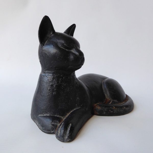 Vintage cast iron sleeping black cat door stop ornament, 1950s 1960s mid century - Image 6