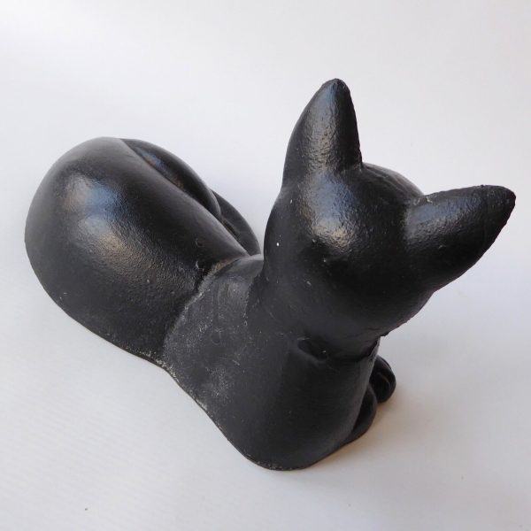 Vintage cast iron sleeping black cat door stop ornament, 1950s 1960s mid century - Image 7