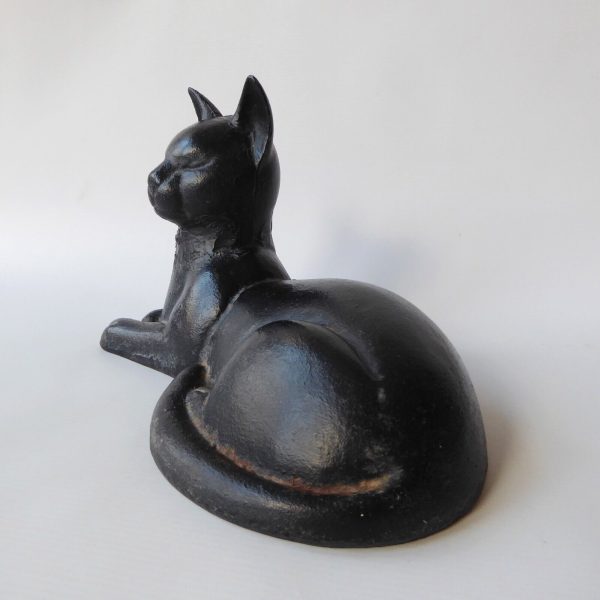 Vintage cast iron sleeping black cat door stop ornament, 1950s 1960s mid century - Image 8