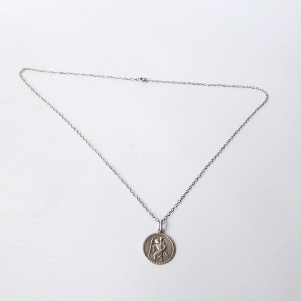 Vintage sterling 925 silver small round St Christopher pendant & 17" necklace - Image 3