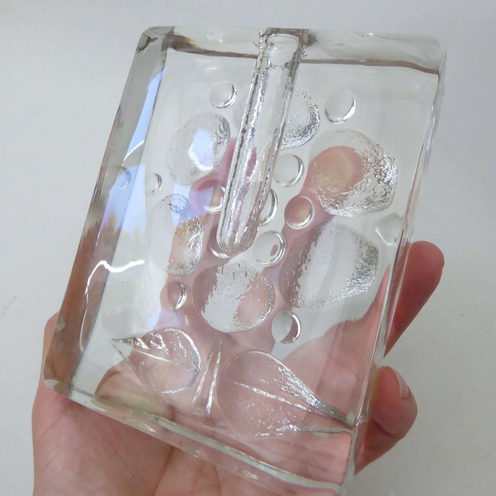 Walther Glas art glass bud vase solifleur, op art abstract flower block, vintage - Image 12