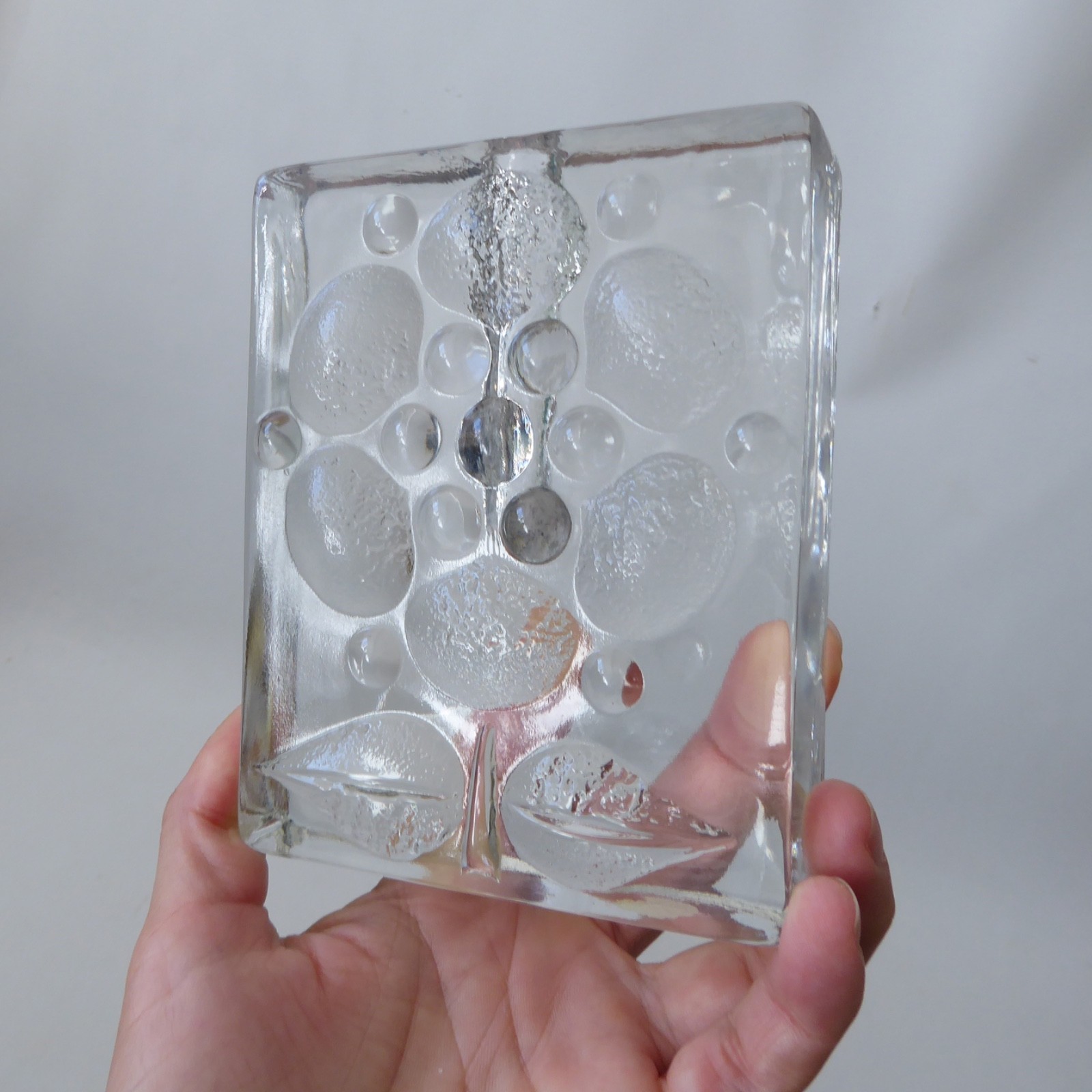 Walther Glas art glass bud vase solifleur, op art abstract flower block, vintage - Image 2