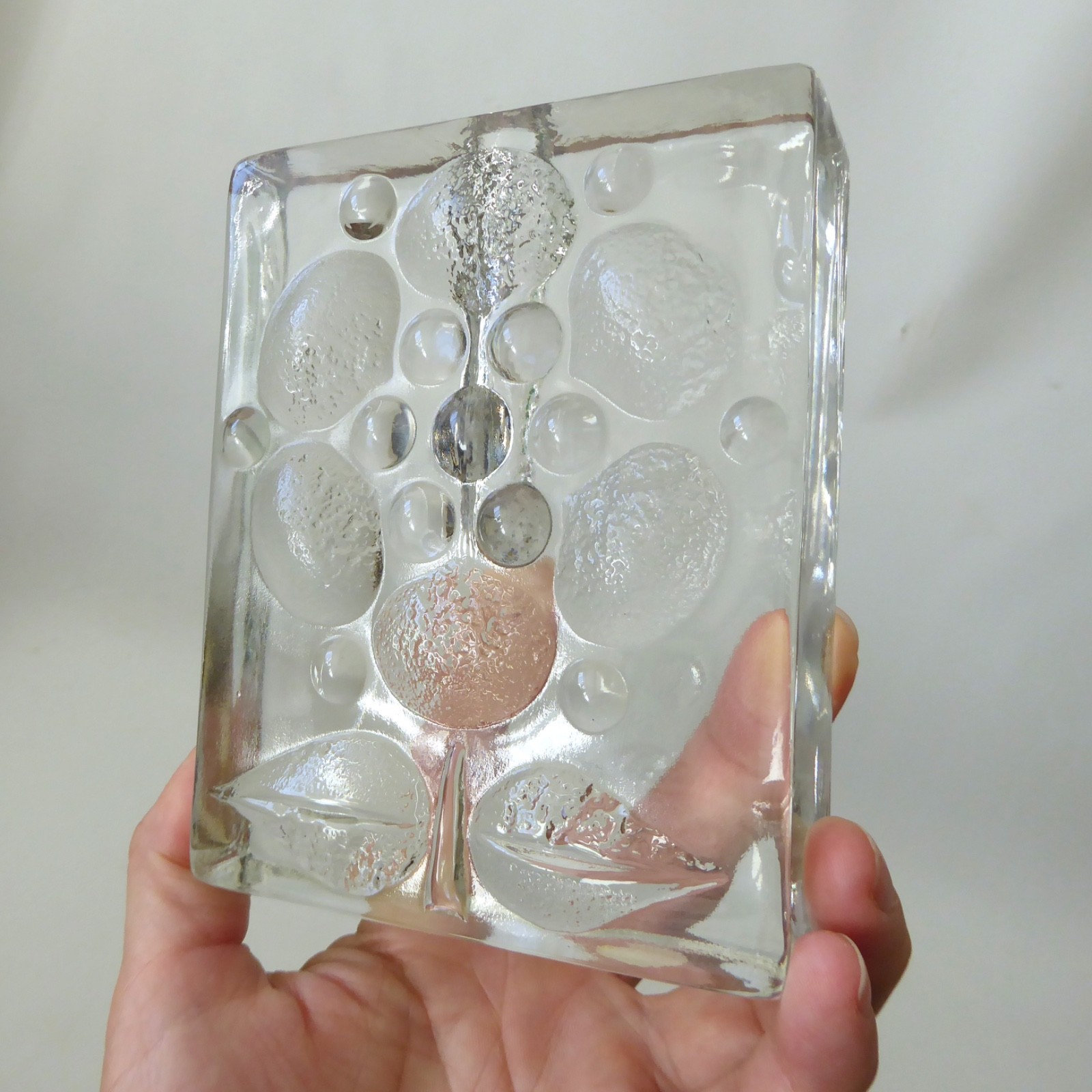 Walther Glas art glass bud vase solifleur, op art abstract flower block, vintage - Image 3